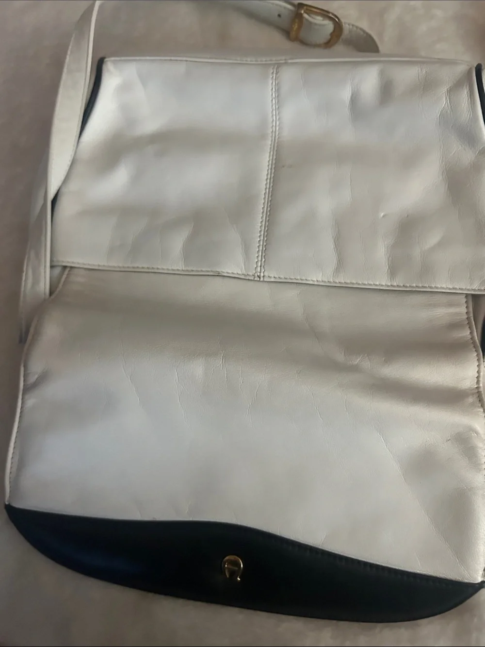 Etienne Aigner White and Black Leather Crossbody with Gold Hardware